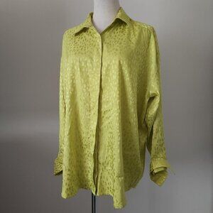 FOREVER 21 Oversized Neon Green Leopard Print  Button Up Blouse. Size Small.